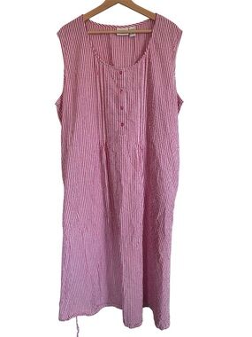 The Vermont Country Store Dress 3X Sleeveless Pink Striped Seersucker Tie Back